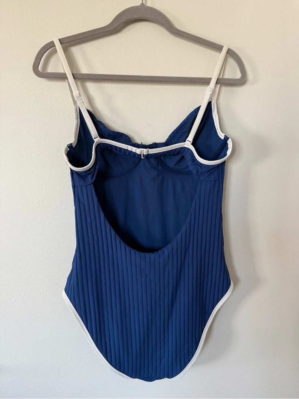 aerie Navy Ribbed One-Piece with White Straps